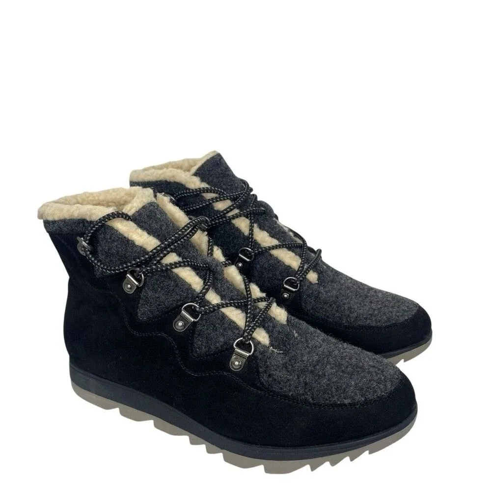 Sonoma Womens Size 8 Orpington Black Faux Suede Sherpa Hiking Boots Lug Sole